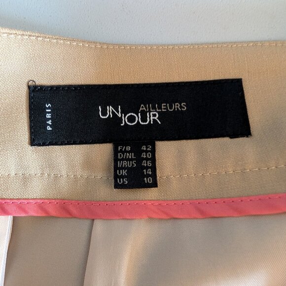 UN JOUR AILLEURS Paris Wool Blend Beige Pencil Skirt Size 10 Office - Picture 9 of 11